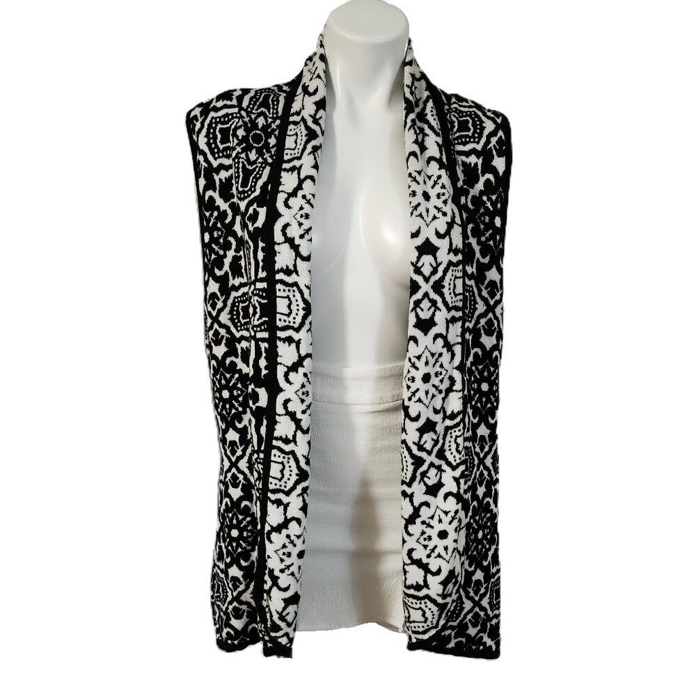 ❤️ 4/$20 New Directions vest cardigan Women's XL black white funky artsy warm